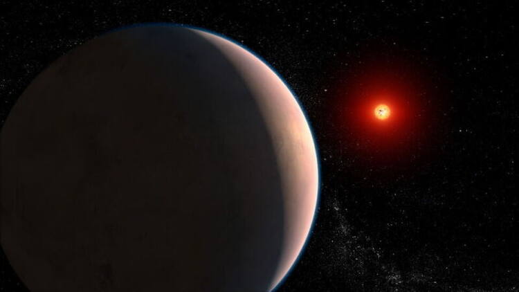 Dieses künstlerische Konzept stellt den felsigen Exoplaneten GJ 486 b dar, der einen nur 26 Lichtjahre entfernten roten Zwergstern im Sternbild Jungfrau umkreist.